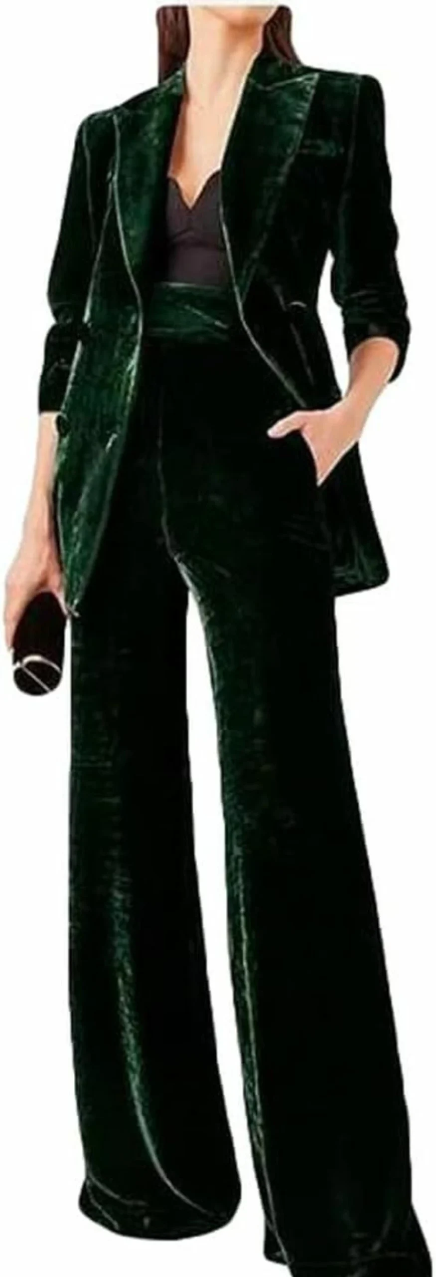 "Botong Women's Velvet Blazer & Pants Suit Set - Double Breasted Notch Lapel Office Business Attire 2-Piece Work Suit"