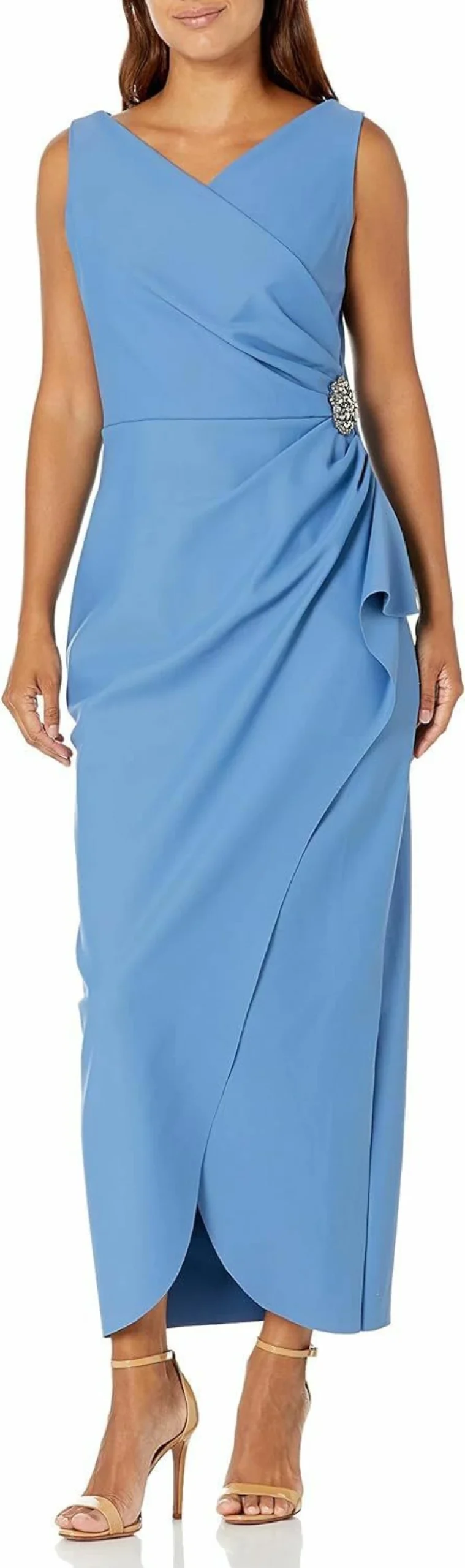 Alex Evenings Women's Slim Fit Ruched Side Long Dress with Cascading Ruffle Skirt - Elegant Evening Gown