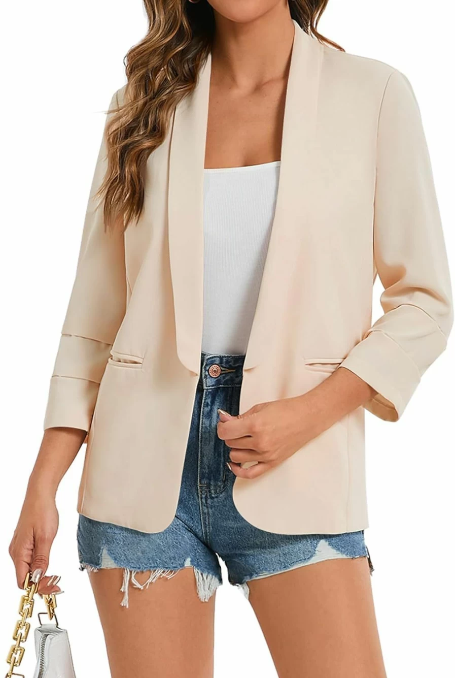"XuBa Women's 2024 Lightweight Casual Blazer Jacket - 3/4 Sleeve Business Work Jacket with Pockets"