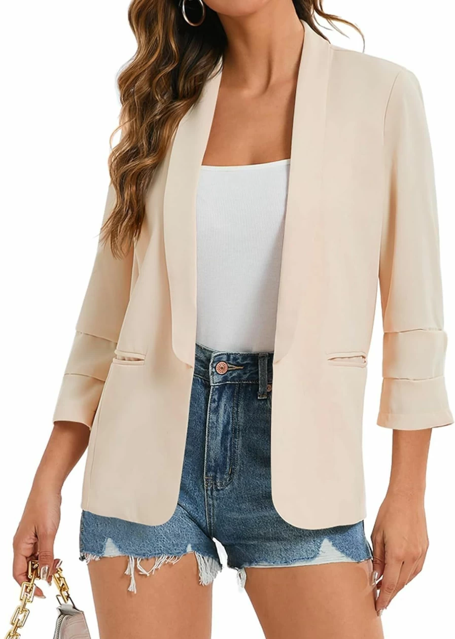 "XuBa Women's 2024 Lightweight Casual Blazer Jacket - 3/4 Sleeve Business Work Jacket with Pockets"