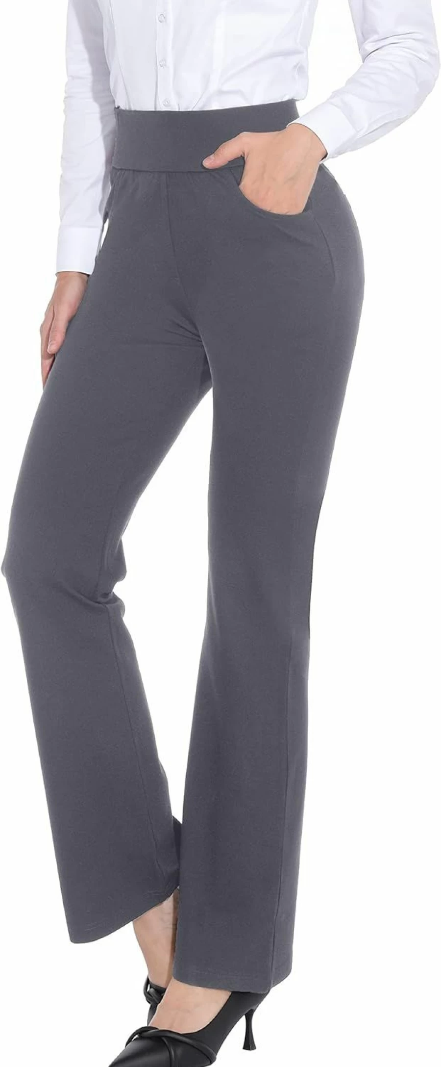 ZTN Women's High Waist Tummy Control Work Pants - Pull-On Office Dress Trousers with 4 Pockets for Business Casual