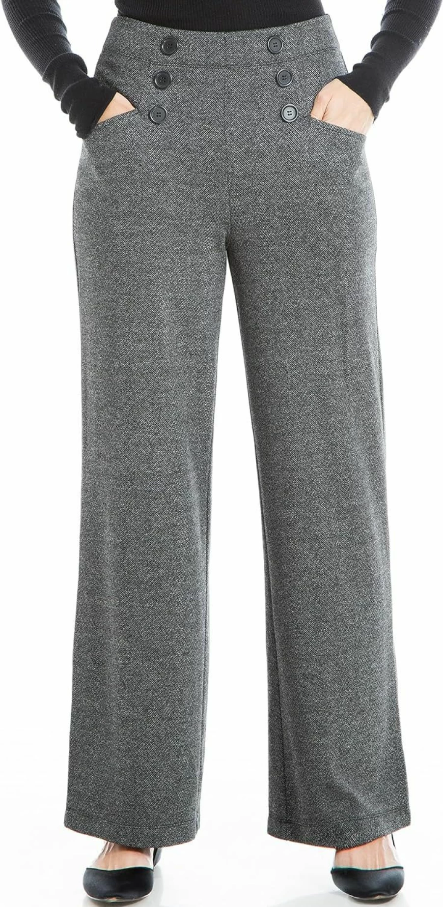 Max Studio Women's High-Waisted Sailor Wide Leg Pants with Comfort Fit