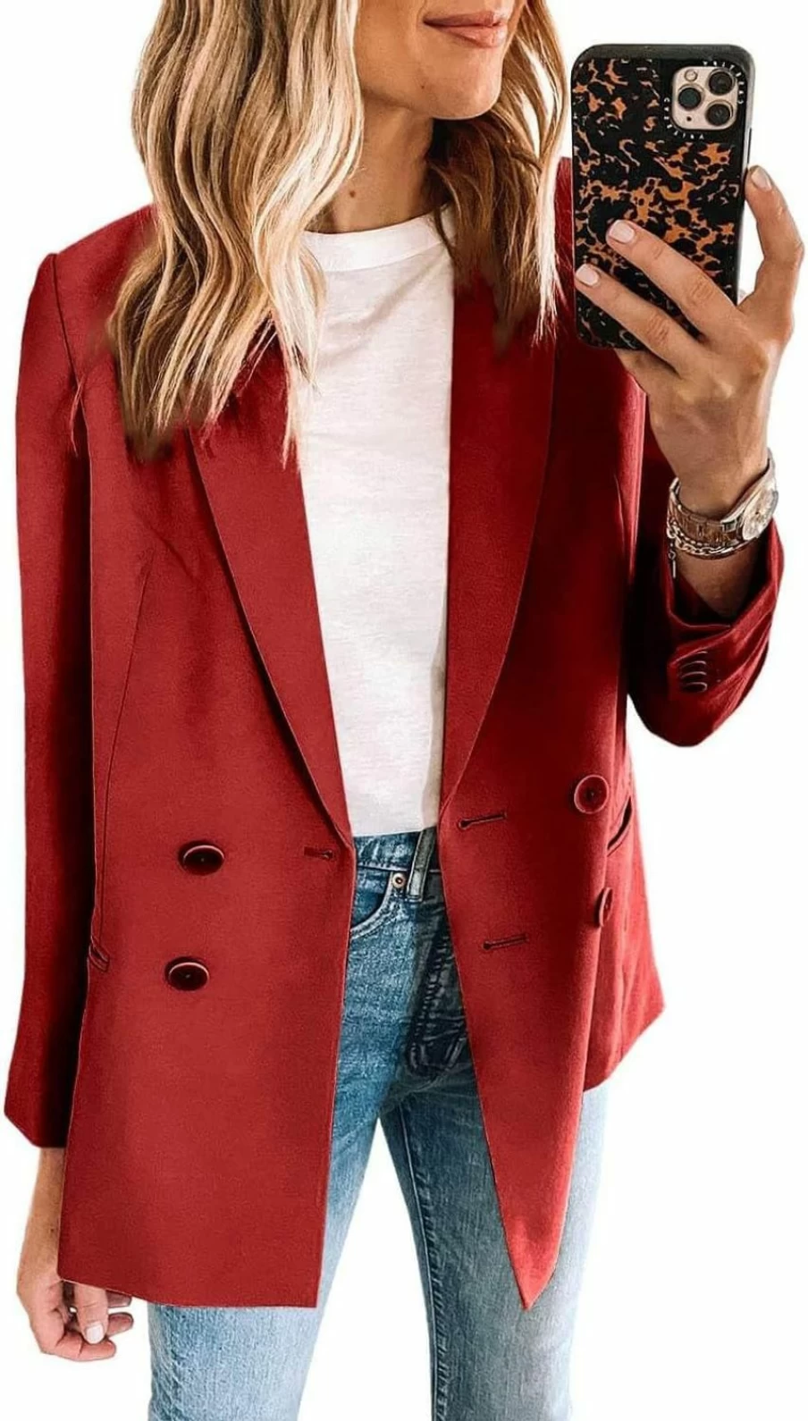 Zwurew Women's Double Breasted Long Sleeve Blazer Jacket for Office Business Casual Wear