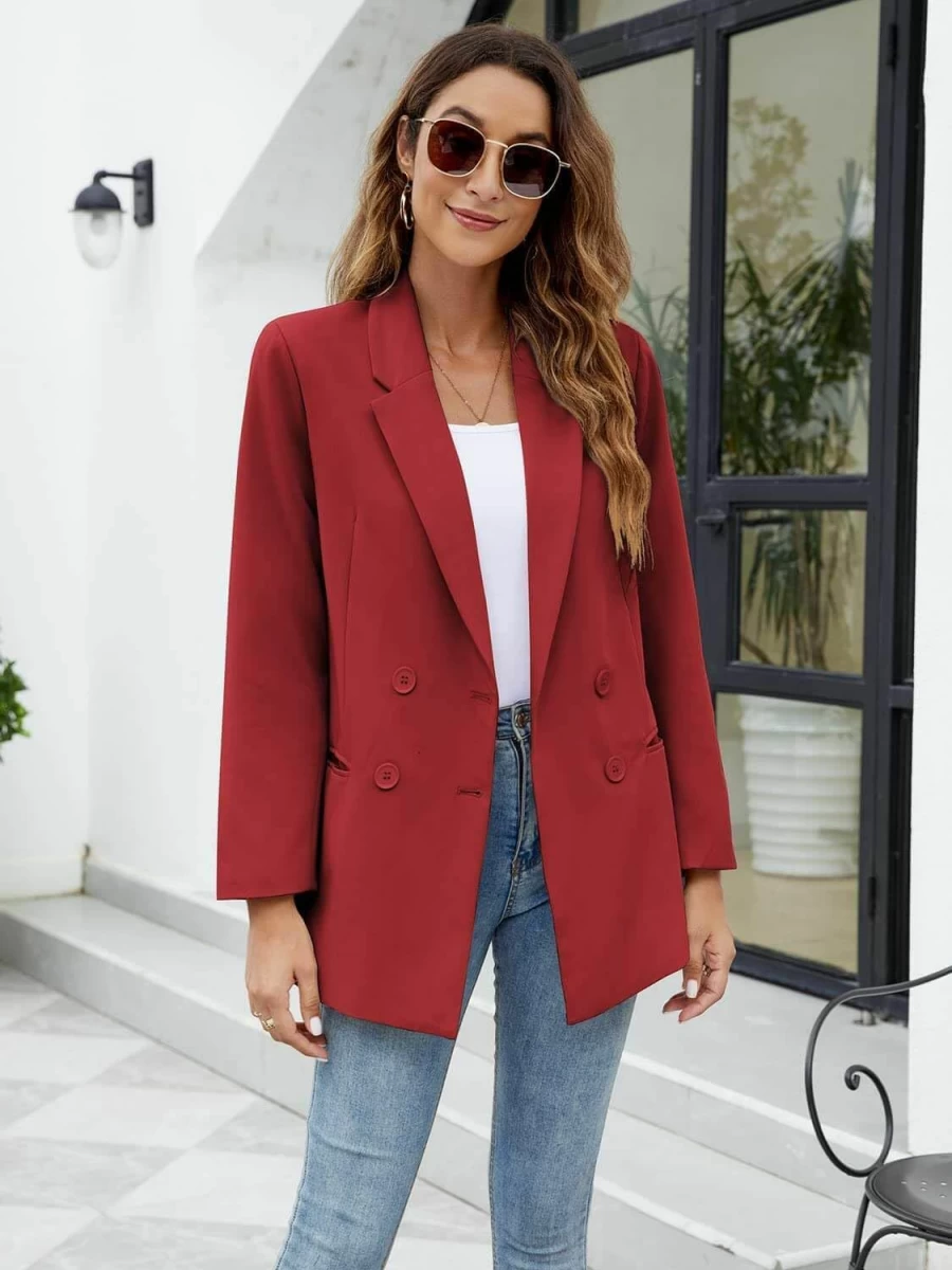 Zwurew Women's Double Breasted Long Sleeve Blazer Jacket for Office Business Casual Wear